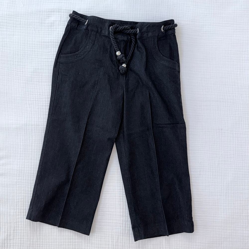 Larry Levine Stretch‎ Size 10 Dark Denim Rope Drawstring Cropped Summer Pants